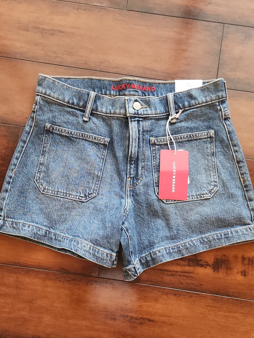Lucky Brand Medium Blue Denim High-Rise Jean Shorts